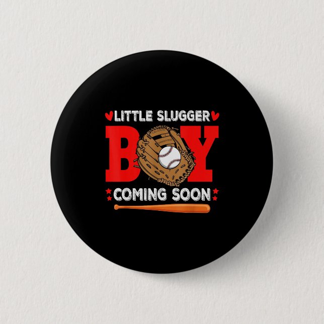 Little Slugger Boy Coming Soon Baby Announcement B Button (Vorderseite)