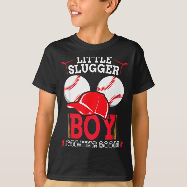 Little Slugger Boy Coming Soon Baby Announcement B T-Shirt (Vorderseite)