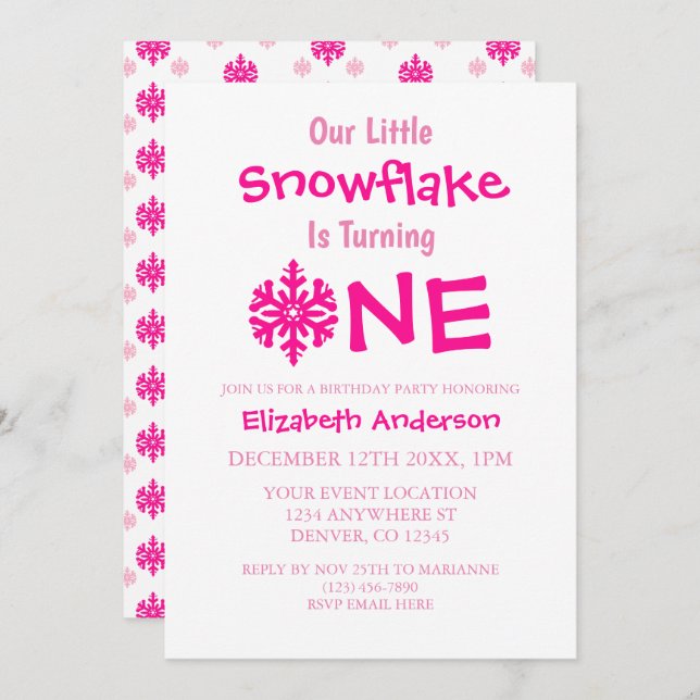 Little Snowflake 1. Geburtstag Einladung (Vorne/Hinten)