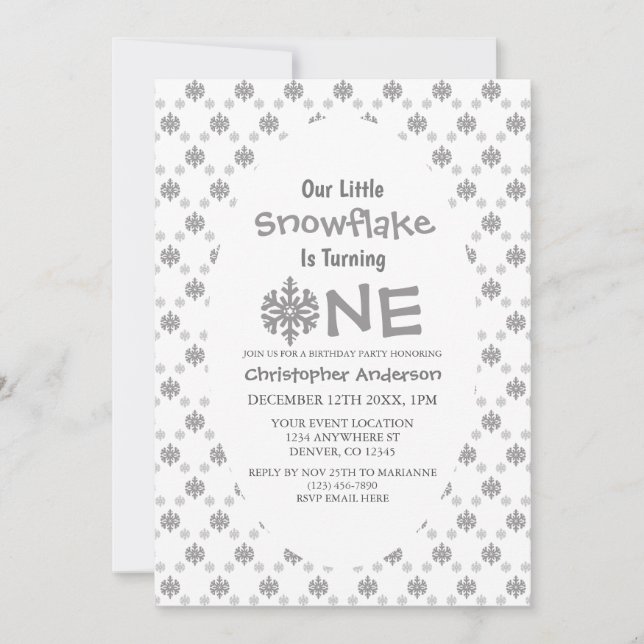 Little Snowflake 1. Geburtstag Einladung (Vorderseite)