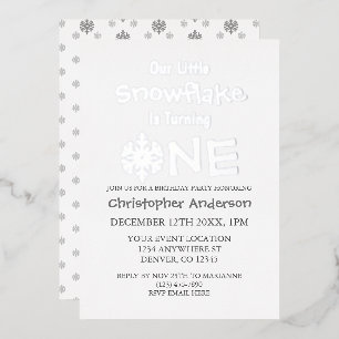 Little Snowflake 1. Geburtstag Folieneinladung