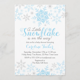 Little Snowflake Baby Boy Dusche Blue Silver Einladung
