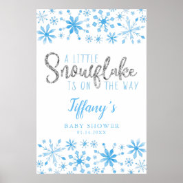 Little Snowflake Blue Baby Shower Welcome Sign Poster