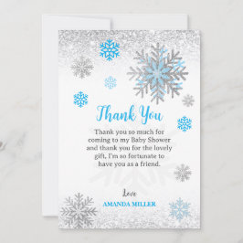 Little Snowflake Blue Silver Glittery Baby Shower Dankeskarte