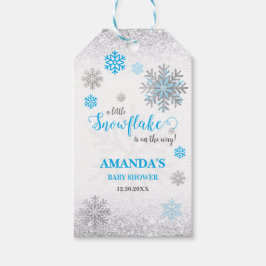 Little Snowflake Blue Silver Glittery Baby Shower Geschenkanhänger