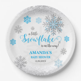 Little Snowflake Blue Silver Glittery Baby Shower Pappteller