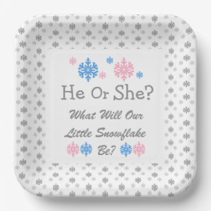 Little Snowflake Gender Reveal Paper Plate Pappteller