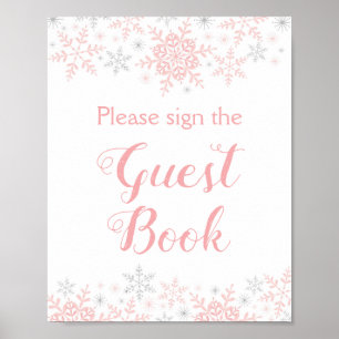 Little Snowflake Girl Baby Shower Guest Book Sign Poster
