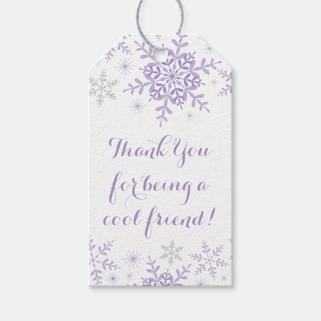 Little Snowflake Lila Silberner Glitzer Geburtstag Geschenkanhänger (Vorderseite)