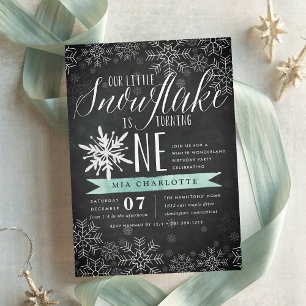 Little Snowflake Mint Chalkboard Erster Geburtstag Einladung
