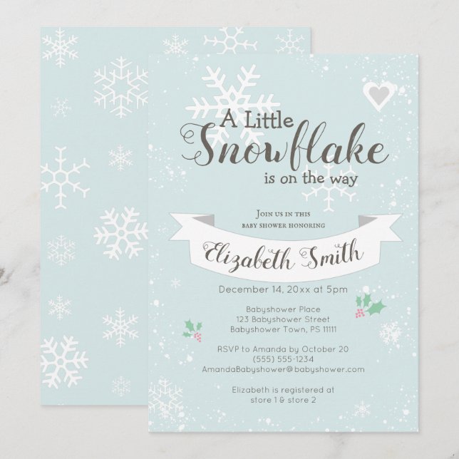 Little snowflake on the way babyshower invitation einladung (Vorne/Hinten)