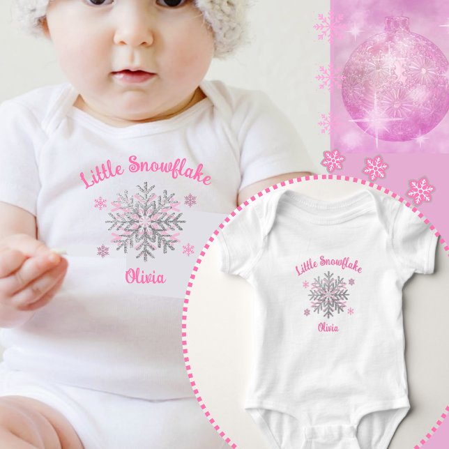 Little Snowflake Pink Grey Winter Baby Shower Gift Baby Strampler (Von Creator hochgeladen)