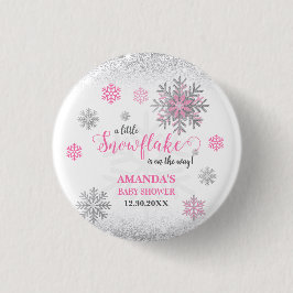 Little Snowflake Pink Silver Glittery Baby Shower Button