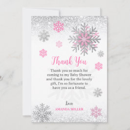 Little Snowflake Pink Silver Glittery Baby Shower Dankeskarte