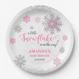 Little Snowflake Pink Silver Glittery Baby Shower Pappteller