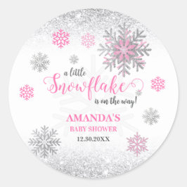 Little Snowflake Pink Silver Glittery Baby Shower Runder Aufkleber