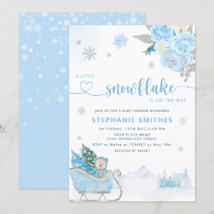 Little Snowflake Teddy Bear Winter Baby Shower Boy Einladung