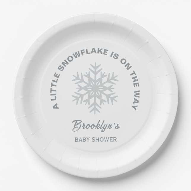 Little Snowflake Winter Shower Gender Neutral Pappteller (Vorderseite)