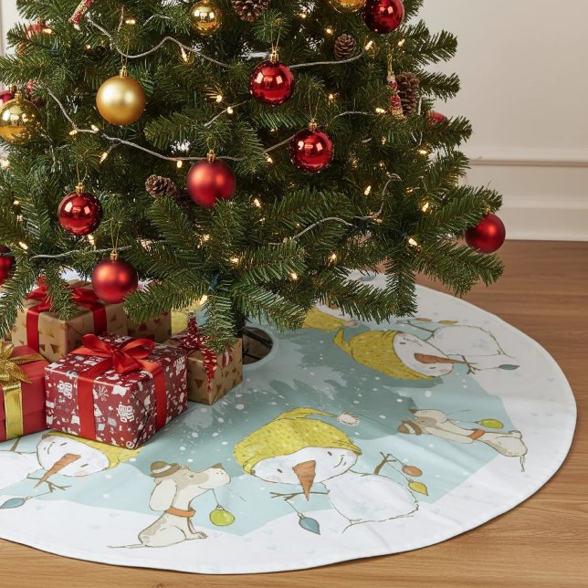 Little Snowman Tree Skirt Polyester Weihnachtsbaumdecke (little snowman and dog tree skirt)