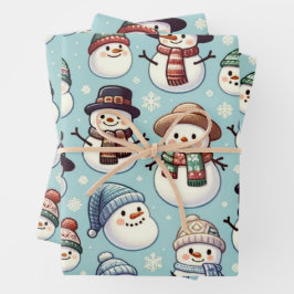 Little Snowmen Wrapping Paper Geschenkpapier Set