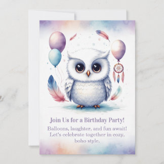 Little Snowy Owl Birthday Invitation Boho Einladung