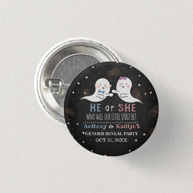 Little Spirit Halloween Ghosts Gender Reveal Party Button (Vorne & Hinten)