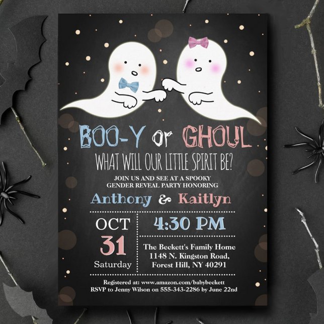 Little Spirit Halloween Ghosts Gender Reveal Party Einladung (Von Creator hochgeladen)