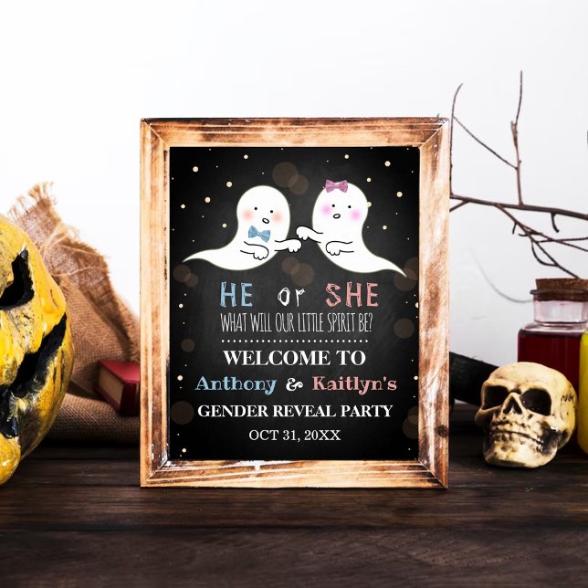 Little Spirit Halloween Ghosts Gender Reveal Party Poster (Von Creator hochgeladen)