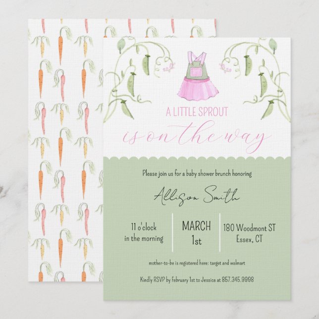 Little Sprout Baby Shower Invitation Einladung (Vorne/Hinten)