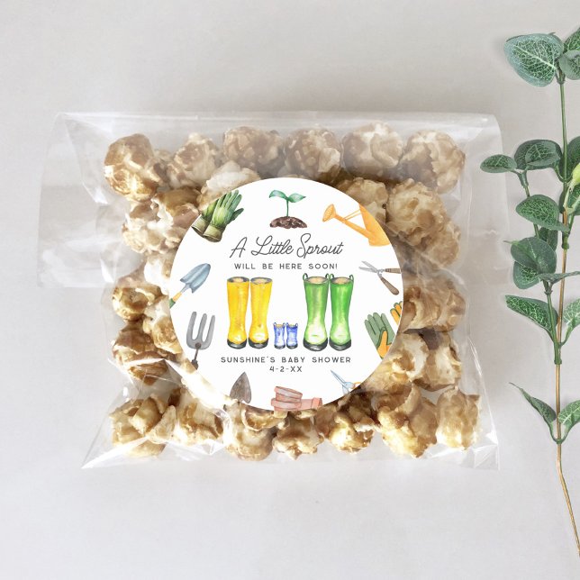 Little Sprout Blue Rain Boots Garden Baby Dusche Runder Aufkleber (Von Creator hochgeladen)