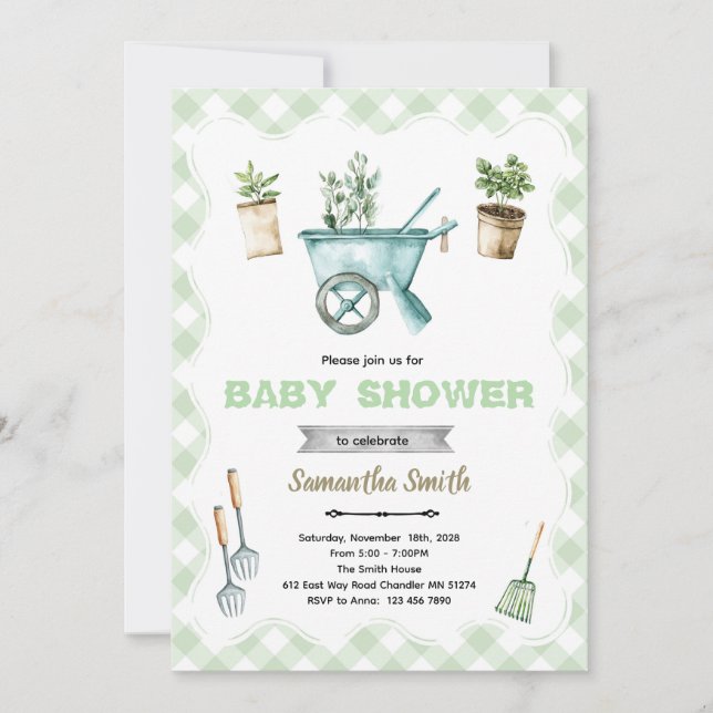 Little Sprout gardening baby shower invitation Einladung (Vorderseite)
