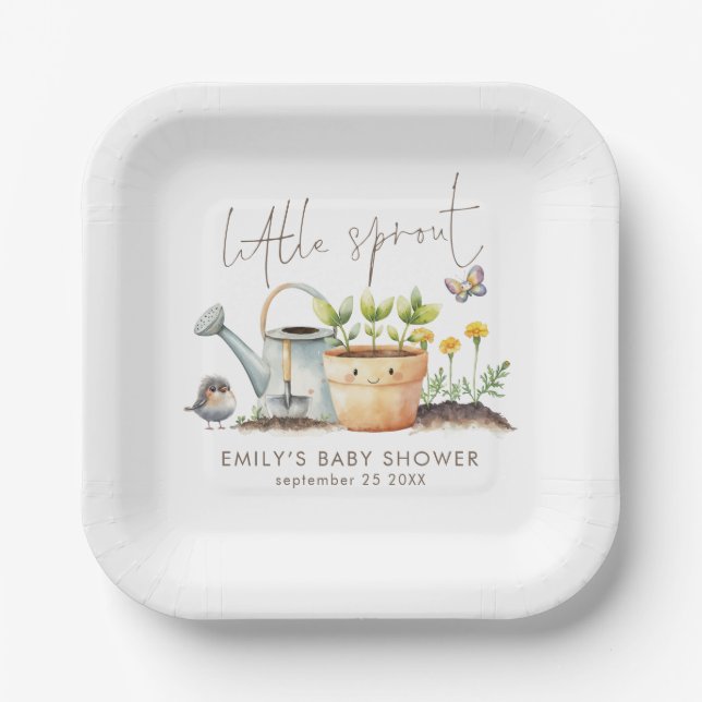 Little Sprout Girl or Boy Garden Baby Shower  Pappteller (Vorderseite)