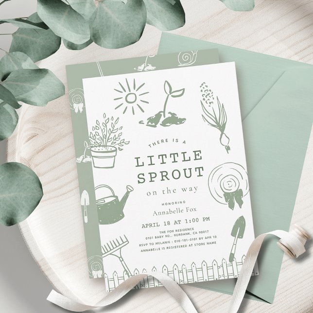 Little Sprout Hand-drawn Garden Baby Shower Einladung (Von Creator hochgeladen)