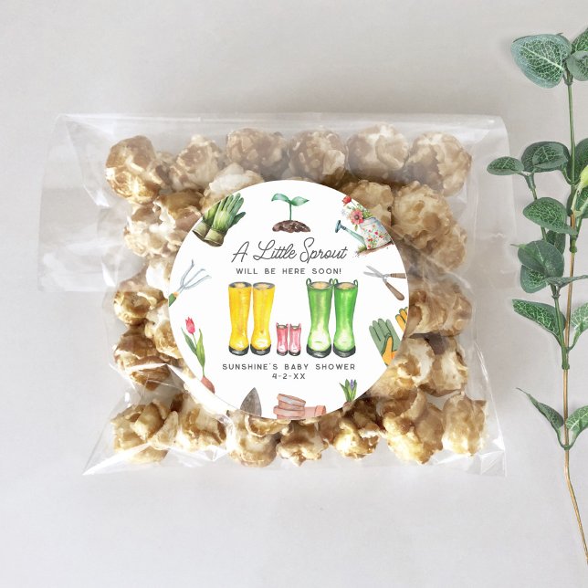 Little Sprout Pink Rain Boots Garden Baby Dusche Runder Aufkleber (Von Creator hochgeladen)