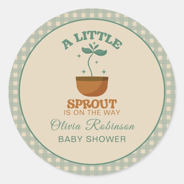 Little Sprouts Garden Party Babydusche Runder Aufkleber (Vorderseite)