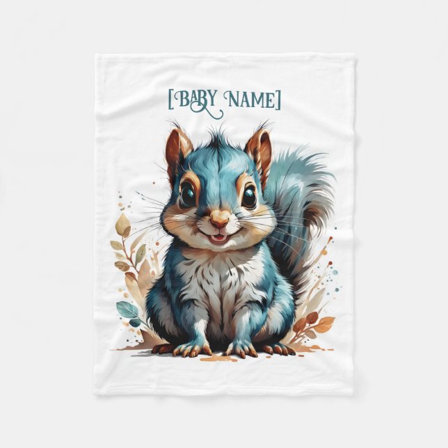 Little Squirrel Blue Personalisiert Fleecedecke (Vorderseite)