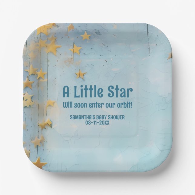 Little Star Blue Babydusche Papierplatte Pappteller (Vorderseite)