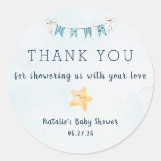 Little Star Blue Sky Thank You Baby Shower Runder Aufkleber