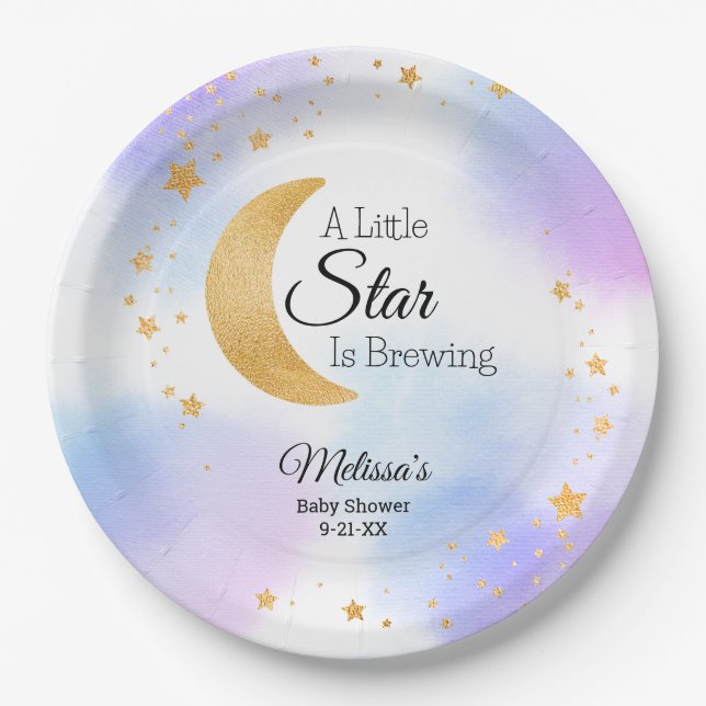 Little Star braut einen träumerischen Baby Shower Pappteller (Vorderseite)