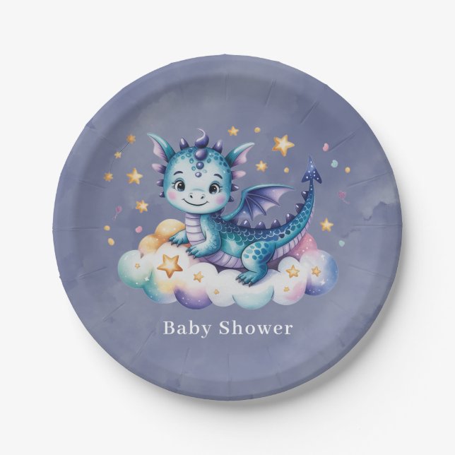 Little Star Dragon Boy Baby Dusche Pappteller (Vorderseite)