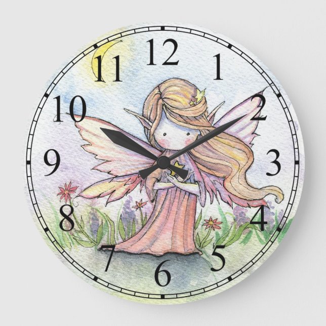 Little Star Fairy Niedlich Girls Clock Große Wanduhr (Vorderseite)