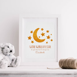 Little Star Name Moon & Star Watercolor Whimsical Poster
