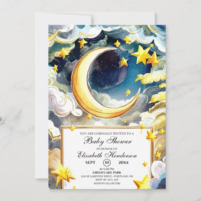 Little Starry Night Celestial Baby Shower Einladung (Vorderseite)