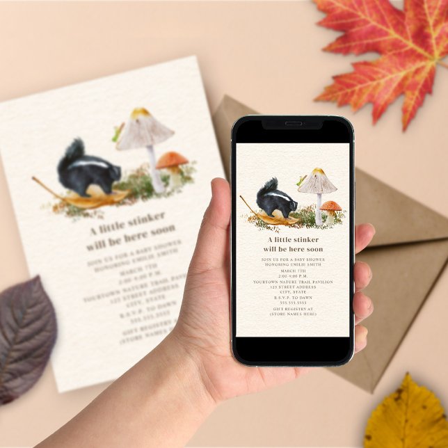 Little Stinker Mushroom Woodland Skunk Baby Shower Einladung (Von Creator hochgeladen)