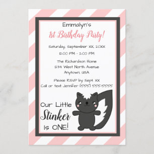 Little Stinker Pink Stripes Skunk Erster Geburtsta Einladung