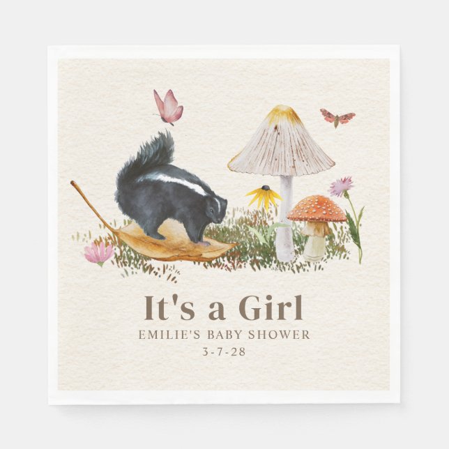 Little Stinker Woodland Skunk Girl Baby Shower Serviette (Vorderseite)