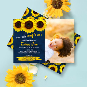 Little Sunflower Navy Blue Foto Geburtstag Dankeskarte