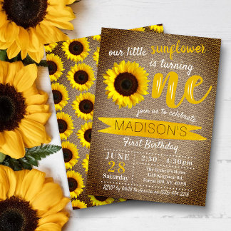 Little Sunflower Rustic Burlap 1. Geburtstag Einladung