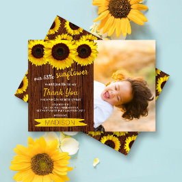 Little Sunflower Rustic Wood Foto Geburtstag Dankeskarte