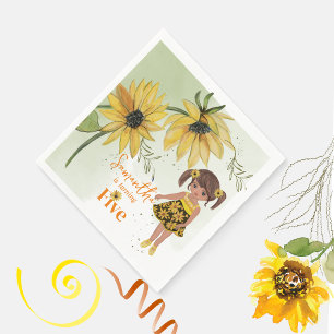 Little Sunflower Watercolor Fünftes Mädchen Geburt Serviette